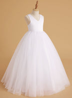 Robe de demoiselle d'honneur intemporelle en satin et tulle, coupe trapèze, sans manches 