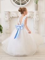 Vestido de princesa/de princesa con flores 3D de tul hasta el suelo, color marfil, para niña de las flores 