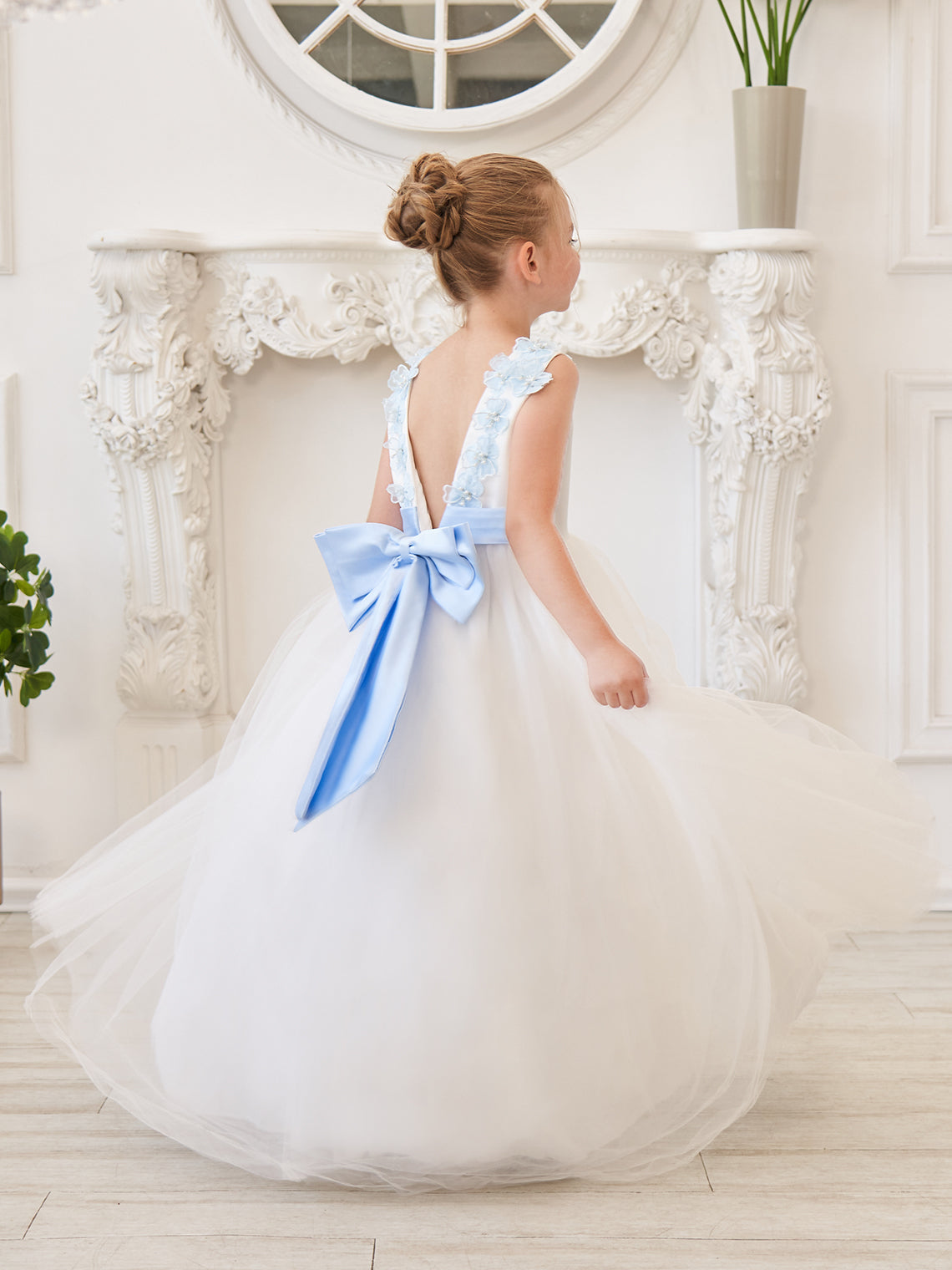 Vestido de princesa/de princesa con flores 3D de tul hasta el suelo, color marfil, para niña de las flores 