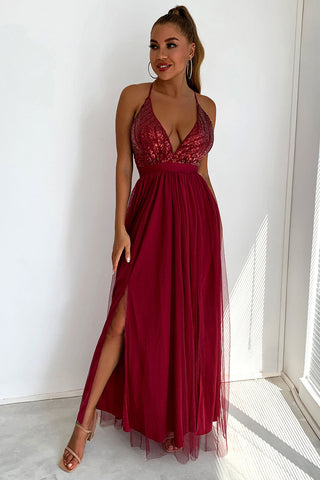 Vestido de fiesta con lentejuelas y escote en V