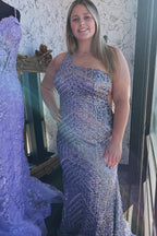 Robe de bal sirène à sequins asymétrique