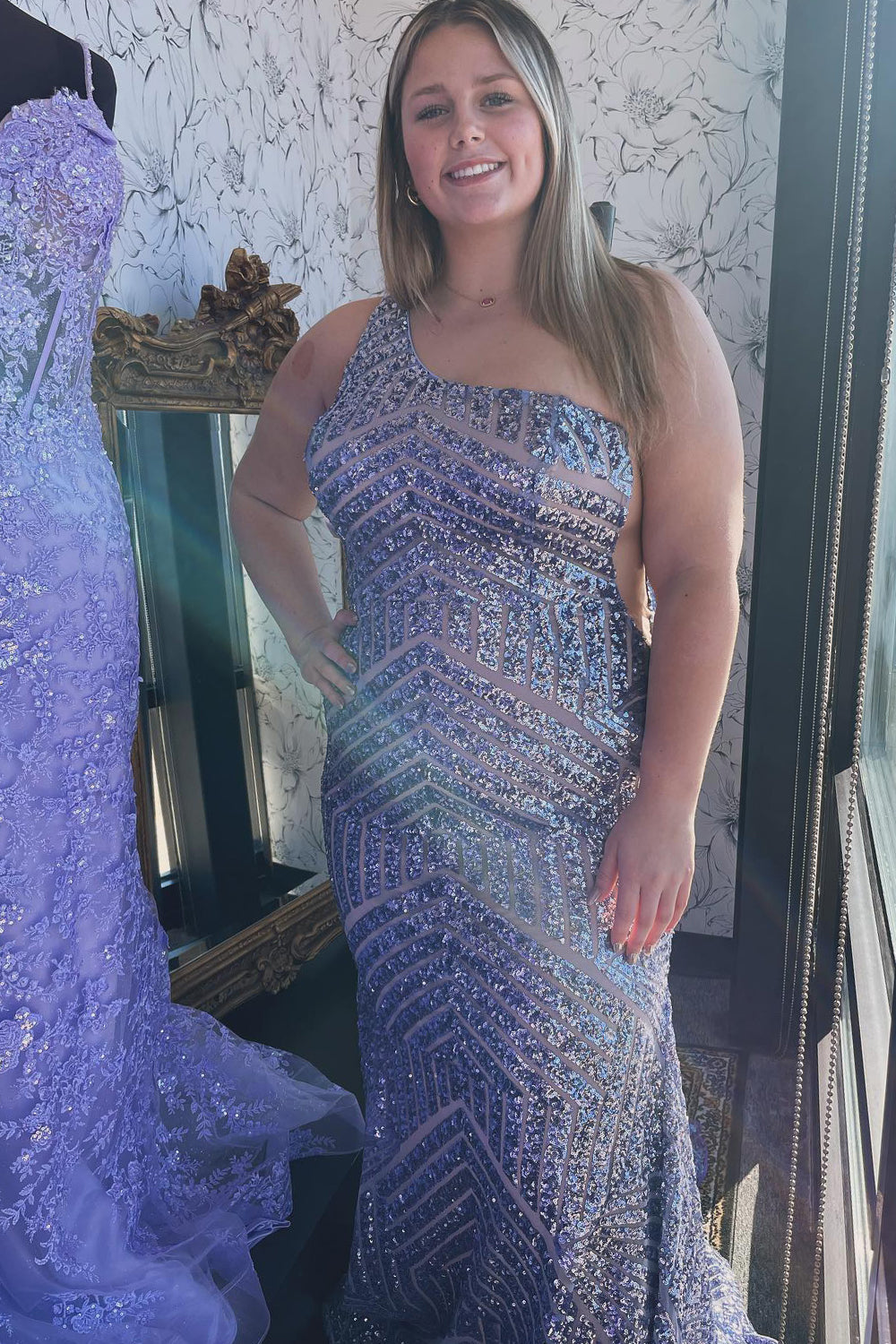 Robe de bal sirène à sequins asymétrique