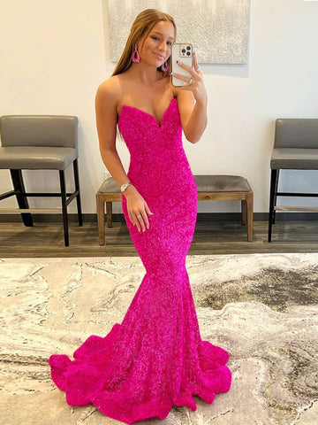 VESTIDO DE FIESTA DE SIRENA CON ESCOTE CORAZÓN Y LENTEJUELAS