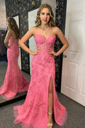 Sweetheart Mermaid Tulle Long Corset Prom Dress with Appliques