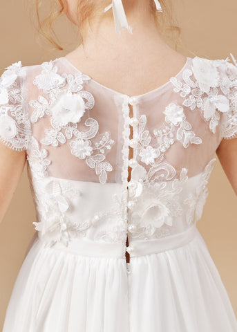 Vestido de Primera Comunión color marfil, largo hasta el suelo, de tul y gasa 