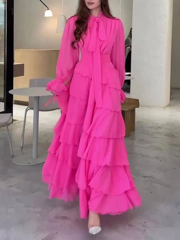Vestido de fiesta de noche con volantes y capas de gasa elegante Y7640