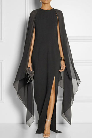 Vestidos de noche elegantes de estilo británico, lisos, con abertura y cuello redondo. 