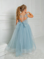 Robe de bal bleue sans manches, adorable robe de demoiselle d'honneur ornée de perles.