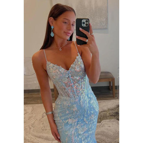 Robe de soirée sexy à col en V et bretelles, entièrement fleurie, à paillettes, longueur au sol