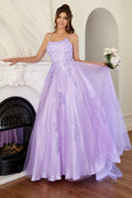 Robe de bal élégante lavande coupe trapèze