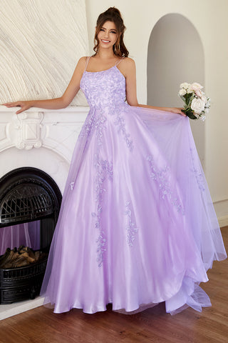 Elegante vestido de graduación corte A color lavanda