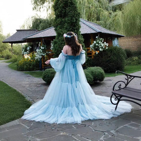 Robe en gaze, grande taille, style photo, avec surpiqûres duveteuses, robe de soirée de maternité, robe à manches longues 6138#