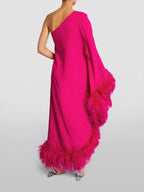Vestido de noche de plumas para mujer, estilo primavera-verano, con un solo hombro y corte amplio – Una opción elegante y con estilo para ocasiones especiales 