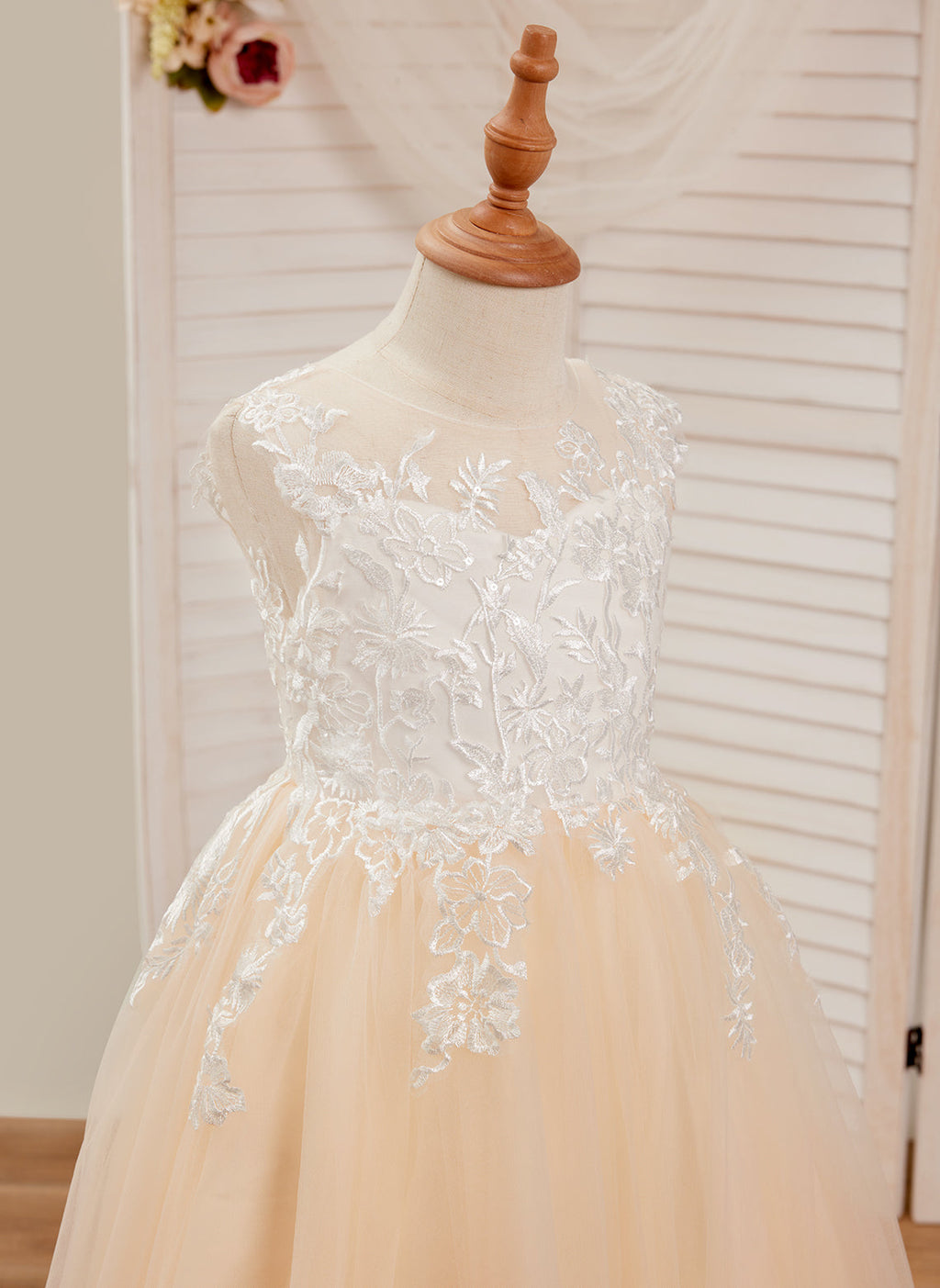 Vestido rosa de corte A, largo hasta el suelo, de tul y encaje (010226589) 