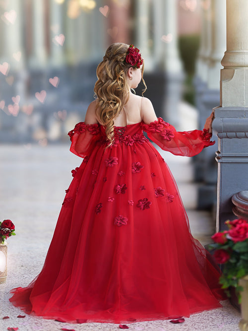 Robe de bal de princesse à fleurs 3D, robes de demoiselle d'honneur 