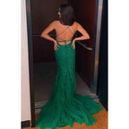 Vestido formal de noche para graduación, sin mangas, con tirantes finos y apliques de tul
