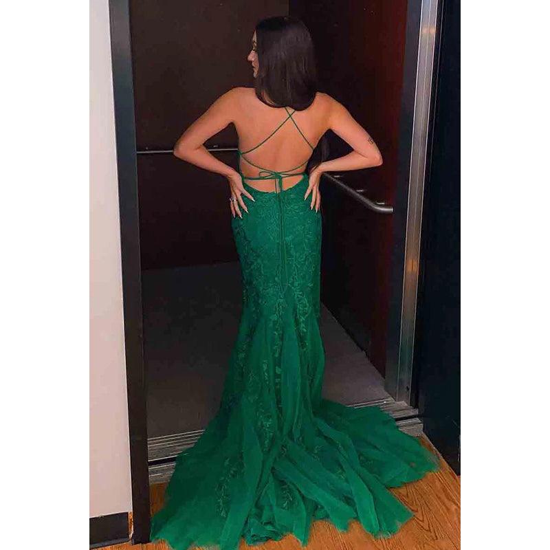 Vestido formal de noche para graduación, sin mangas, con tirantes finos y apliques de tul
