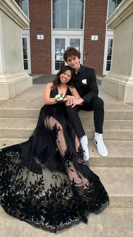 Black A-line V Neck Prom Dress Black Evening Gown Y6517