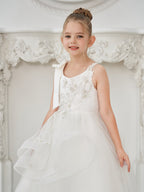 Vestido de princesa/vestido de tul hasta el suelo para niña de las flores de la primera comunión 