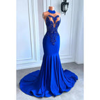 Vestido de fiesta de noche sexy, sin mangas, con cuello alto y volantes dramáticos y glamuroso