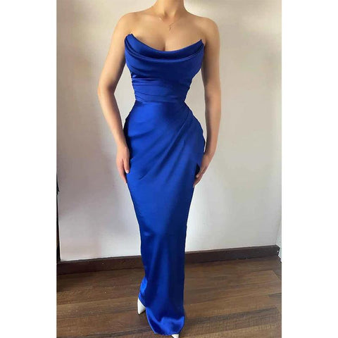 Sheath/column Strapless Sati Pleats Long Formal Party Dress with Slit