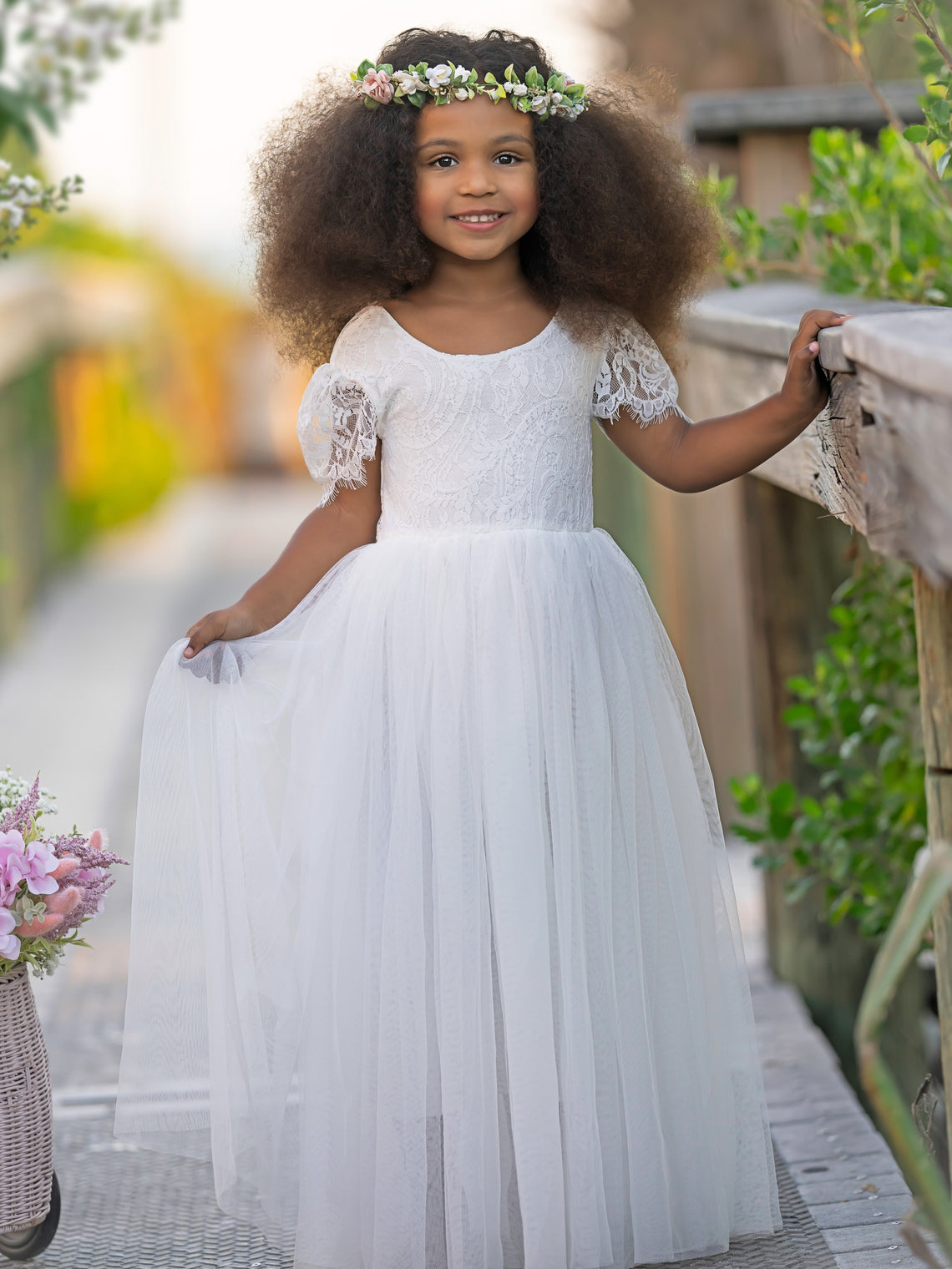 Vestido bohemio de encaje hasta el tobillo para niña de las flores 