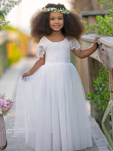 A-line Lace Ankle-length Boho Flower Girl Dress