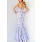 Vestido de noche largo de sirena con lentejuelas, sin mangas y sin tirantes y escote corazón