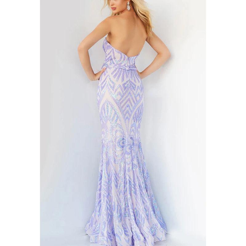 Vestido de noche largo de sirena con lentejuelas, sin mangas y sin tirantes y escote corazón
