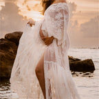 Vestido premamá blanco de encaje de manga corta, vestido premamá de noche con escote en V