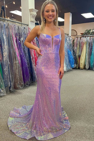 Sparkly Sequin Long Mermaid Corset Prom Dress