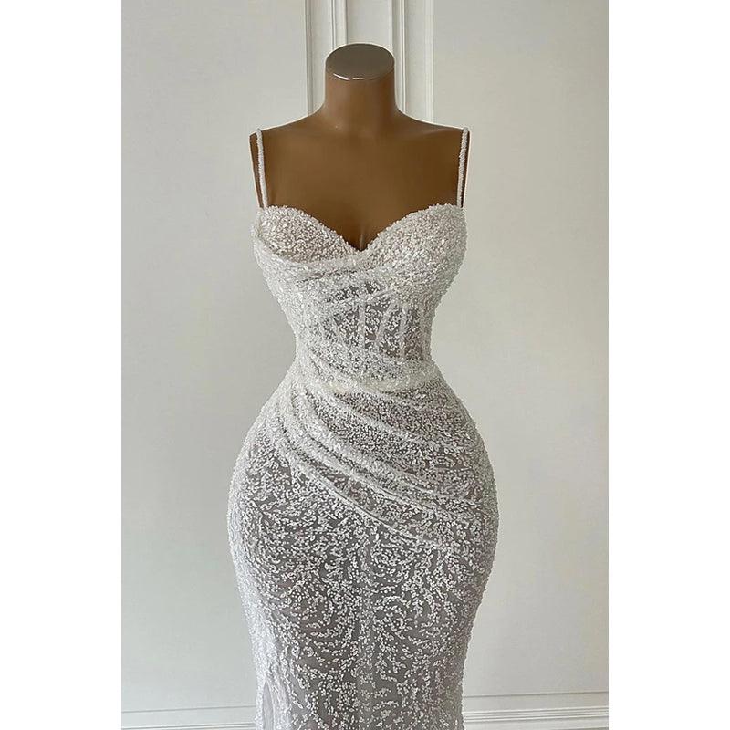 Robe de soirée sirène glamour à bretelles spaghetti