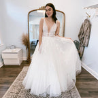 Pastrol  Wedding Dresses V-neck Backless Tulle For Women 2023 Bride A-LINE Appliques Vestidos De Novia Made To Order