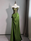 Vestido de noche largo de sirena verde vintage con escote corazón Y7624