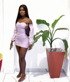 Robe courte sexy à manches bouffantes froncées violet clair pour bal de promo Y2110
