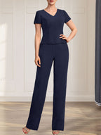 Combinaison/Tailleur-pantalon deux pièces, robe longue en mousseline à col V pour la mère de la mariée
