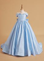 Vestido de gala de satén azul encantado para niñas 