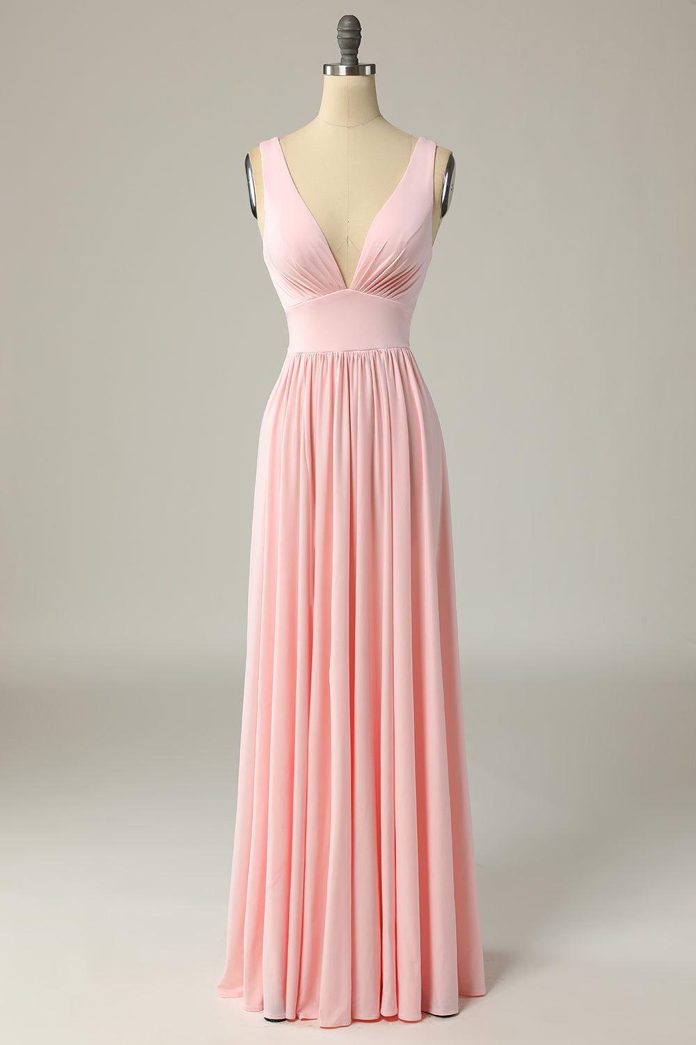Robe de bal longue jaune classique trapèze à col en V et fente sur le devant