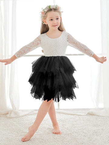 Vestido blanco de tul y encaje hasta la rodilla (2003227580) 