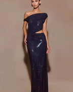 Cutout Rhinestone Halter Slit Prom Dress