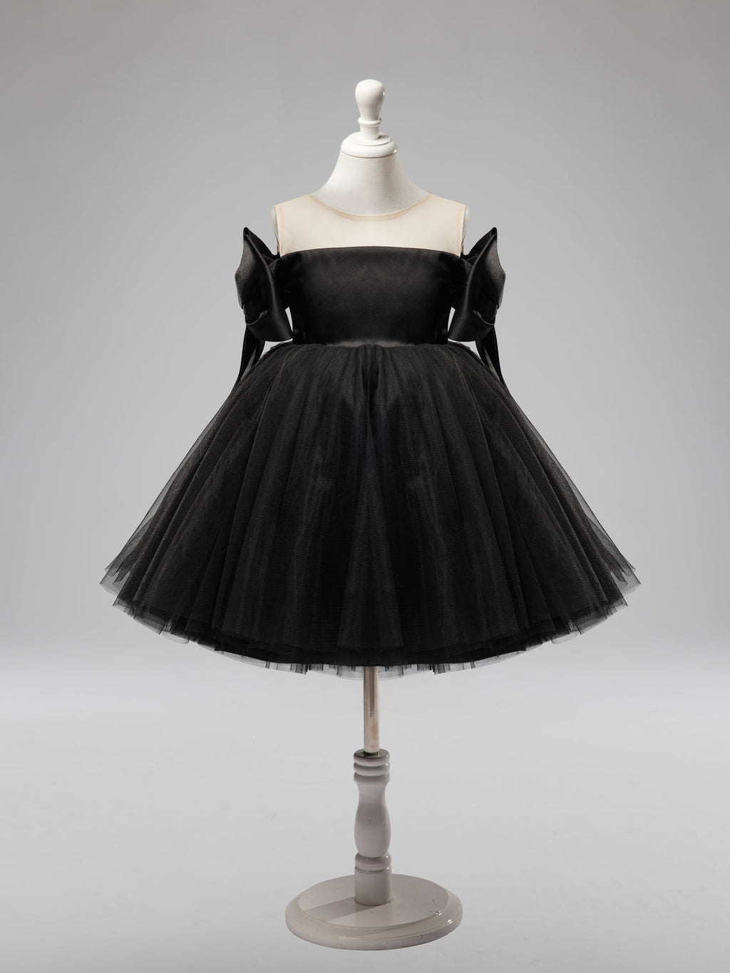 Vestido de tul negro hasta la rodilla con hombros descubiertos para bebé niña 
