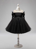 Vestido de tul negro hasta la rodilla con hombros descubiertos para bebé niña 