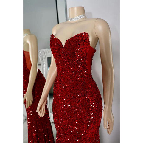 Vestido de noche de sirena con escote en V, sin mangas, con cordones y lentejuelas