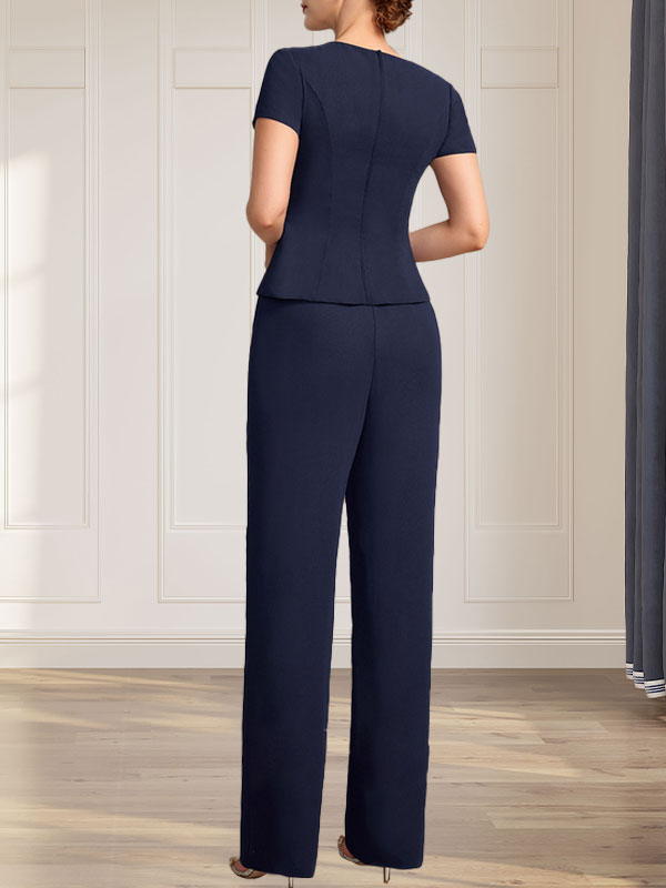 Combinaison/Tailleur-pantalon deux pièces, robe longue en mousseline à col V pour la mère de la mariée