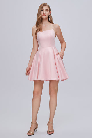 Spaghetti Strap A Line Backless Short Homecoming Dresses