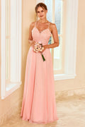 Robe de demoiselle d'honneur en dentelle rose poudré