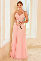 Robe de demoiselle d'honneur en dentelle rose poudré