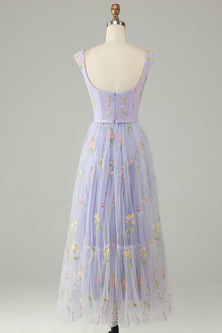 Princess A Line Sweetheart Champagne Long Prom Dress with Embroidery