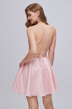 Spaghetti Strap A Line Backless Short Homecoming Dresses