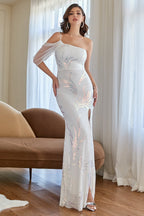 Robe de bal asymétrique à sequins avec fente